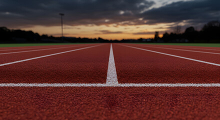 An empty athletic track under a sky, capturing the anticipation of a competition or journey.