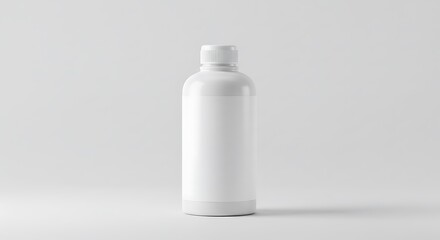 A minimal cosmetic bottle with a blank label and smooth cap, front facing view, centered on a clean white background
