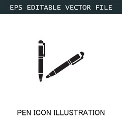 Pen Icon Logo Vector Image in Black and White for Stationery Branding and Graphic Design
