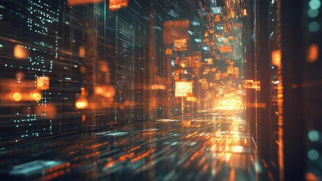 Digital Data Stream: A mesmerizing abstract of flowing data streams, illuminated by vibrant, energetic light, symbolizing connectivity, innovation, and the fast pace of technology.