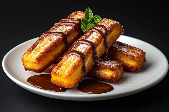 **Churros Dipped In Chocolate Sauce On White Plate, Sprinkled With Cinnamon Sugar --Ar 3:2 --S 430 --V 6.1 --P G8Gxrjv** - @Darya (Relaxed) -# Create, Explore, And Organize On [Midjourney.Com](<Https: