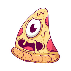 Cartoon monster pizza with an eye on it