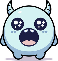 Cute Round Blue Monster with Sparkling Eyes – Kawaii Cartoon Character Vector

