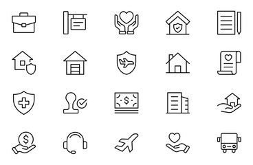 Insurance line icon set. insurance web icons. filled icons such asproblemelectric,excessive weight for the vehicle. Editable stroke. Vector illustration