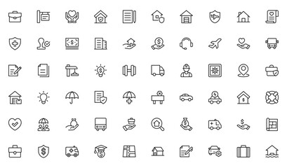 Insurance line icon set. insurance web icons. filled icons such asproblemelectric,excessive weight for the vehicle. Editable stroke. Vector illustration