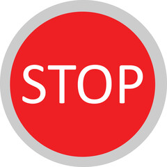 Red Circular STOP Sign Icon, Universal Stop Button with Grey Border, Isolated Traffic or Action Stop Symbol, Modern UI/UX Stop Command Graphic.
