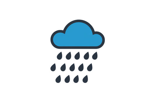 Raining Weather Illustration with Blue Cloud and Water Drops Icons