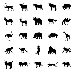 Silhouettes of Animal icons set. vector
