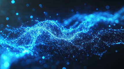 Abstract digital display of dynamic, blue particle formations.