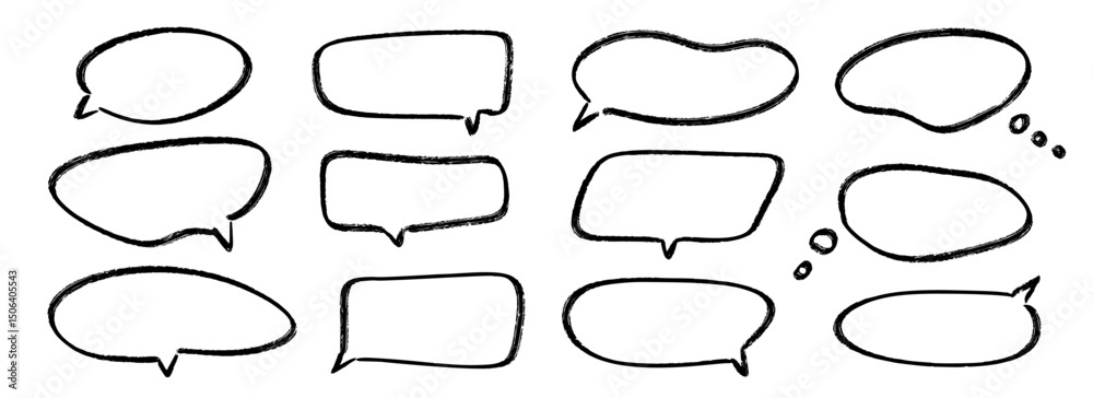 Poster hand drawn speech bubbles collection. doodled crayon dialog box set. sketched textured comic talk fr