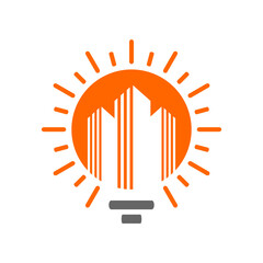 urban buildings in shining light bulbs vector logo