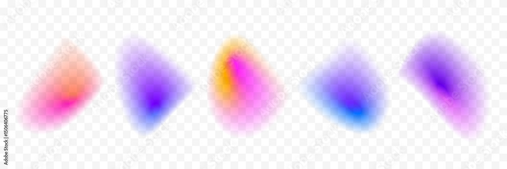 Poster Abstract blurry gradient shape set. Pastel colored liquid blob gradation collection. Y2K blur smooth aura pack. Bright iridescent fluid drop bundle for collage, badge, sticker, template. Vector