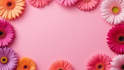 pink gerbera daisy border or frame with pink background