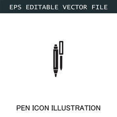 Pen Icon Logo Vector Image in Black and White for Stationery Branding and Graphic Design
