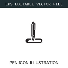 Pen Icon Logo Vector Image in Black and White for Stationery Branding and Graphic Design
