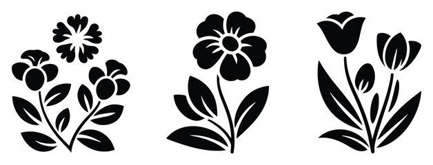 Black and white floral silhouette vector design

