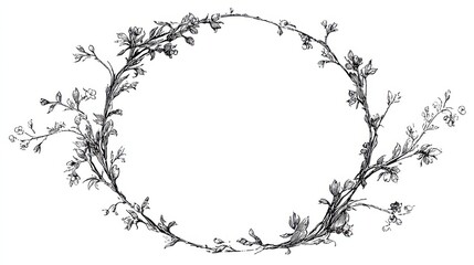 Floral Branches Wreath Illustration in Black and White