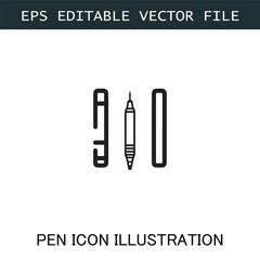 Pen Icon Logo Vector Image in Black and White for Stationery Branding and Graphic Design
