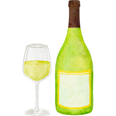 ワイン　白ワイン　飲み物　水彩　イラスト