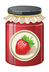 Packed Strawberry Jam Jar with Labels - Vector Illustration