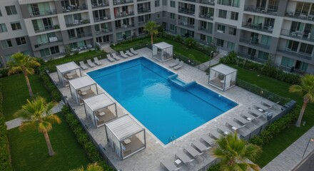 Aerial View of Swimming Pool at Modern Apartments
