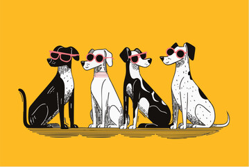 Fototapeta na wymiar Hand drawn style illustration of cool dogs wearing summer sunglasses
