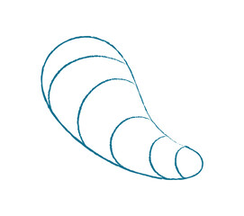 Chalk seashell silhouette. Crayon shell shape. Aquatic marine life, doodle texture, flat style, potential for summer projects.