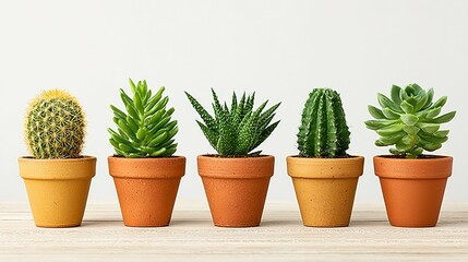 Fototapeta premium Various succulents and cacti in terracotta pots.