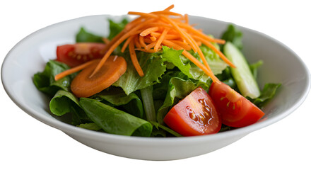 Fresh Salad Photo With Sliced Tomatoes Carrots And Green Vegetables On White Bowl