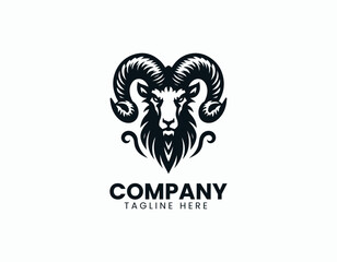 Powerful Ram Head Illustration with Prominent Horns and Sharp Eyes Vector Logo Design