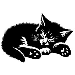 Obraz premium Silhouette of a sleeping black cat