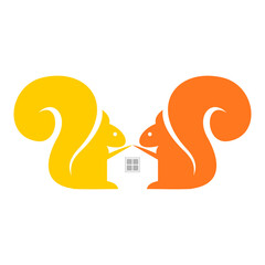2 squirrels and forming a house vector logo