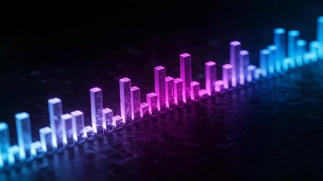 Futuristic Isometric Graph Chart Bar Glowing Business Data Illustration