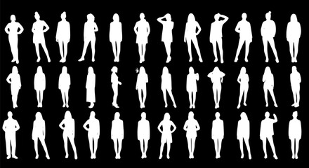Diverse Women & Men Silhouettes Poses Full Body Vector Graphics