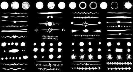 Hand Drawn Design Elements White Brush Strokes Doodle Dividers Circles