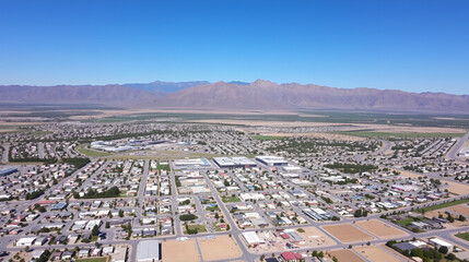 An aerial view of the town of Banning which lies at the base of Mount San Gorgonio in southern California.