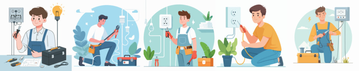 young man character vector repair electricity