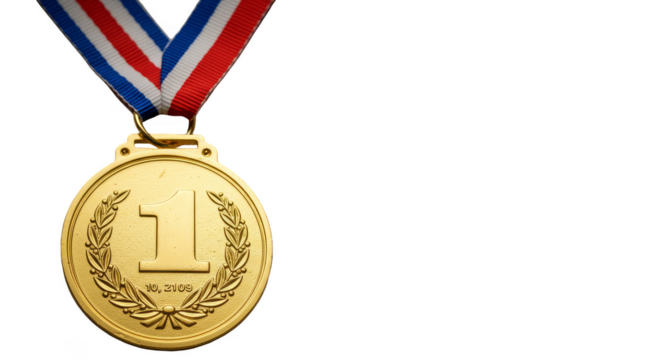 Golden Medal With Red White And Blue Ribbon Isolated On Black Background