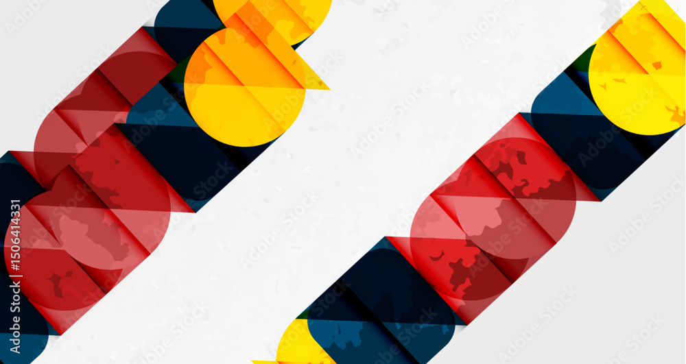 Aufkleber abstract geometric design. overlapping shapes create dynamic visual texture. red, yellow, blue hues 
