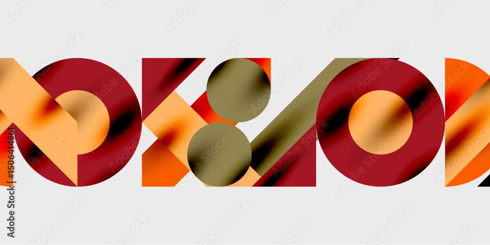 Poster abstract design featuring overlapping shapes, colors include orange, brown, beige. minimalist compos