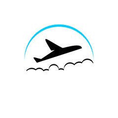 Plane flying above the clouds vector logo