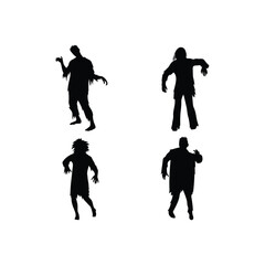 Terrifying Zombie Silhouette Vector Set Featuring Walking and Standing Undead Figures for Spooky Halloween and Horror Design Projects on White Background
