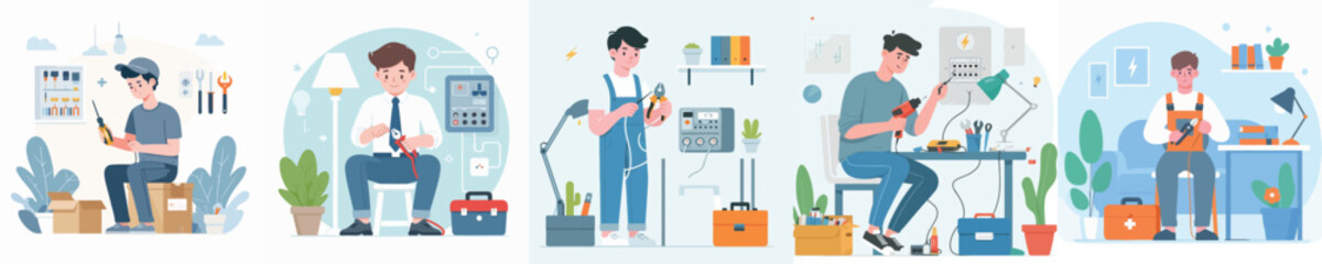 young man character vector repair electricity