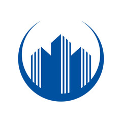 Combination of buildings with almost full circle vector logo © Yoga Septian