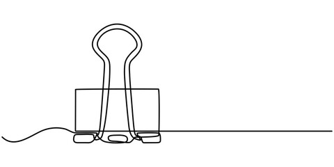 continuous line of binder clips. drawing of one line of paper binder clips. minimal lines. single line vector illustration. isolated white background, Paper Clip and Binder Clip Line icon, Sketch. 