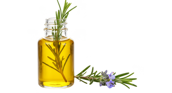 Rosemary Oil Bottle With Sprig Isolated Transparent Background Photo