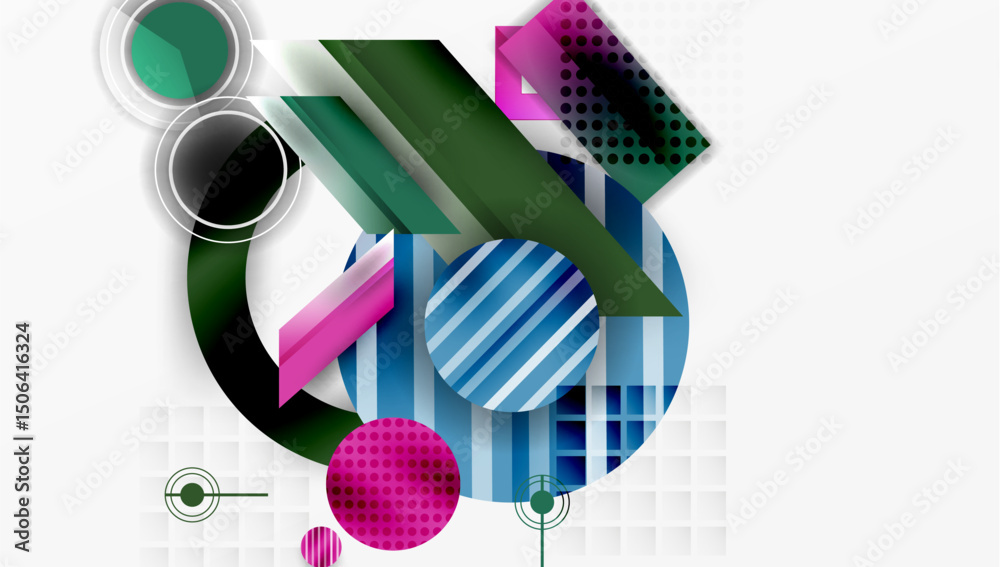 Fototapete abstract composition. geometric shapes overlap, creating dynamic visual effect. colors include blue,