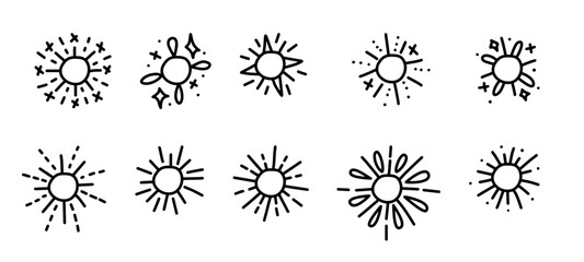 Hand-drawn sunburst elements in line art