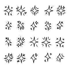 Set of cute hand drawn sparkles vector illustration