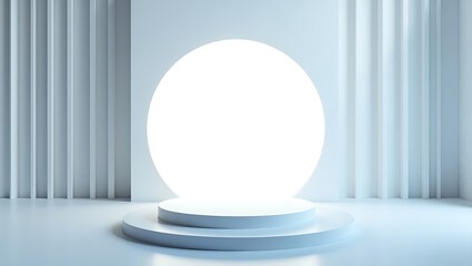 Illuminated circle with two tiered platform on light blue background